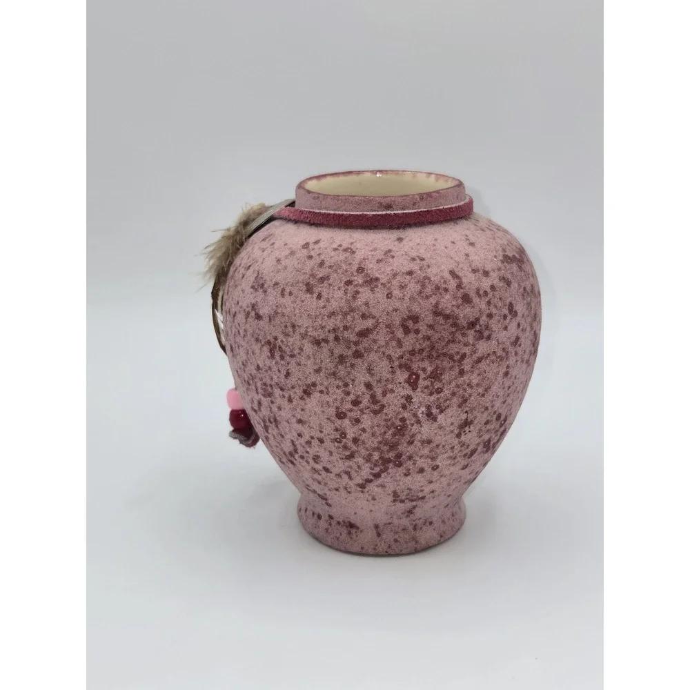 Studio Pottery Vase Signed Pink Speckled Glaze Feather Charm Southwest Style‎ 4